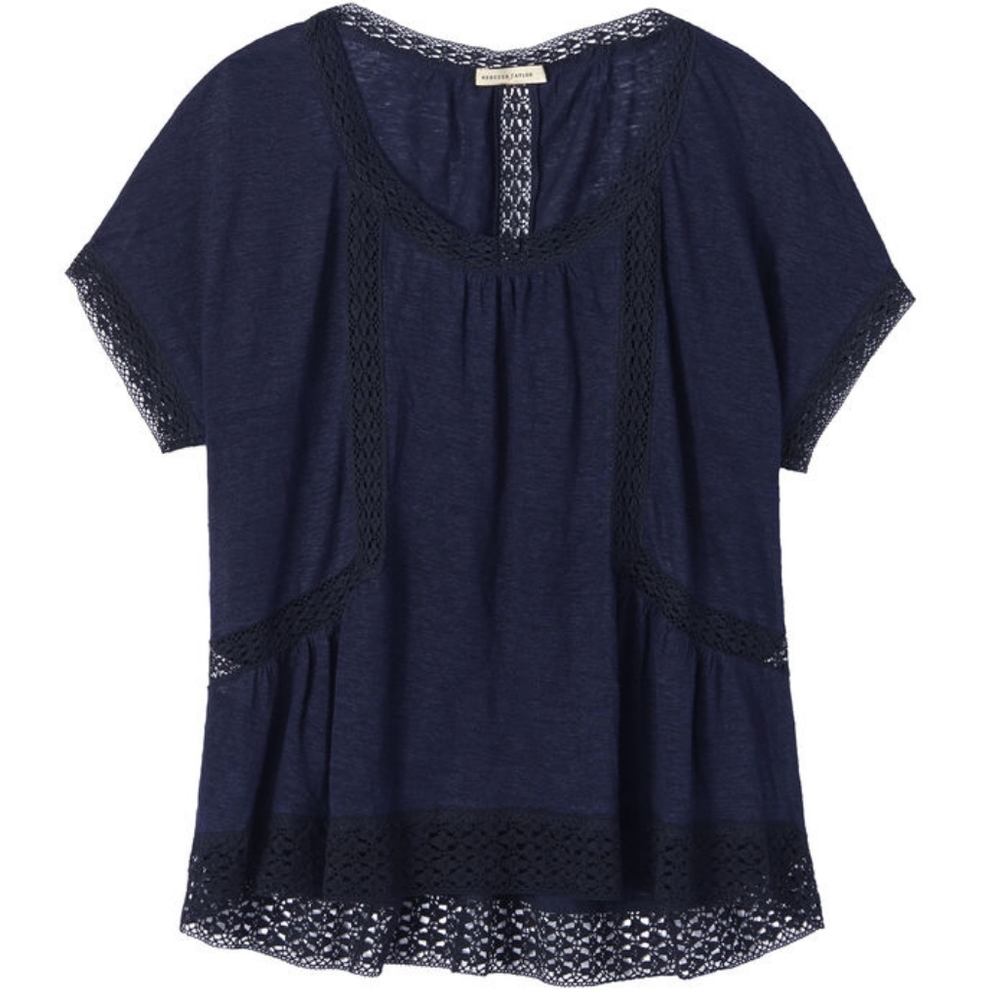 Rebecca Taylor Lace Inset Linen Blouse Large